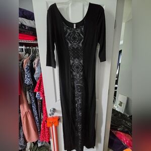 Black and Gray Patterned Long Sleeve Dress